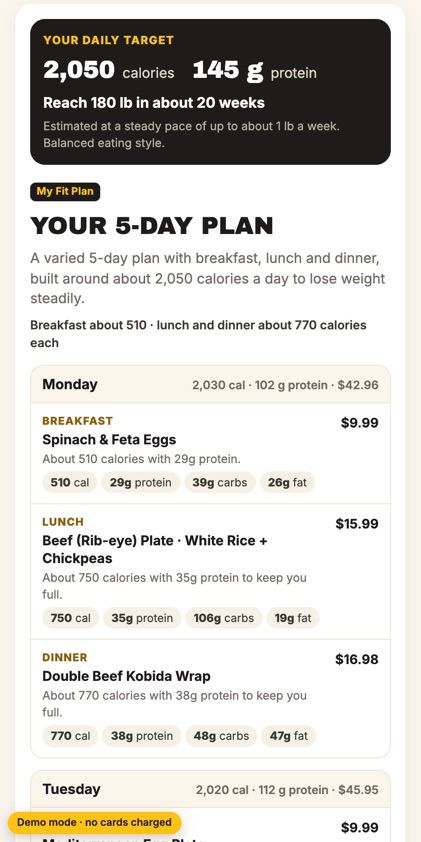 My Fit Plan result